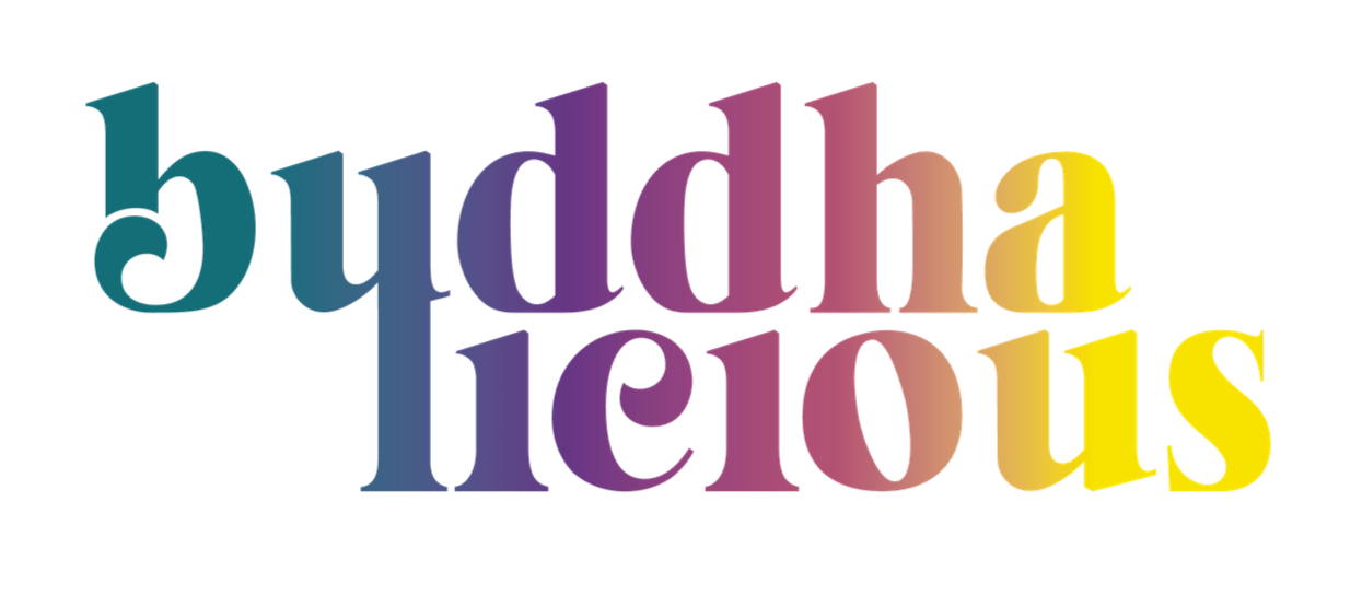 Buddhalicious logo in white text on transparent background